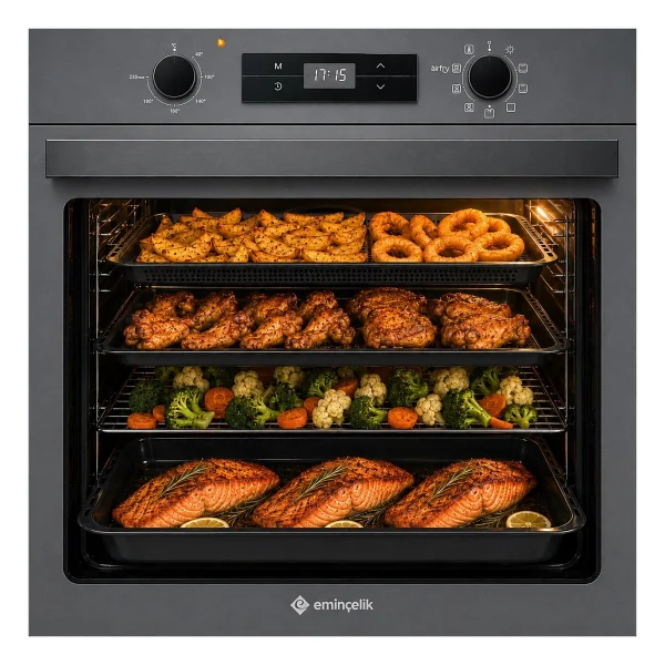 Eminçelik Ve Afm Marka G1 Airfryer Dijital Cam Antrasit-Gri Ankastre Set Af 2190G +Fm2210+ Fm3409 - Görsel 5