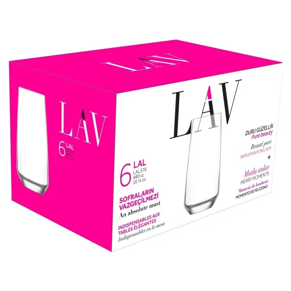 Lav Lal Cam Meşrubat Bardağı 6'lı 480 ml (Büyük Su/Kokteyl Bardağı ) - Görsel 6