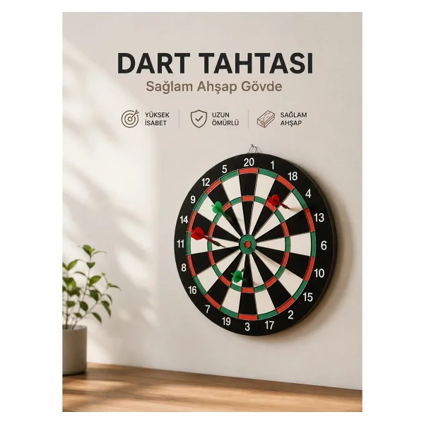 Evde, Ofiste Ve Oyun Alanlarında Kullanıma Uygun Sağlam Ahşap Gövdeli Dart Tahtası - Görsel 6