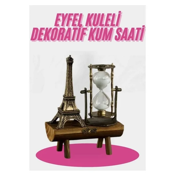 Eyfel Kulesi Tasarımlı Kum Saati Kristalleştirilmiş Kum Saati Dekoratif Ahşap Görünümlü - Görsel 7