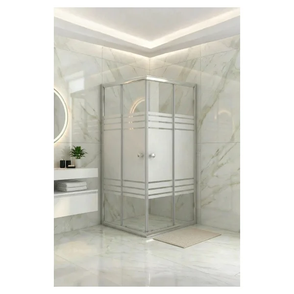 Durul Duşakabin Kare Parlak Profil Kumlama Box Desen Cam - 90 x 90 cm - Görsel 2