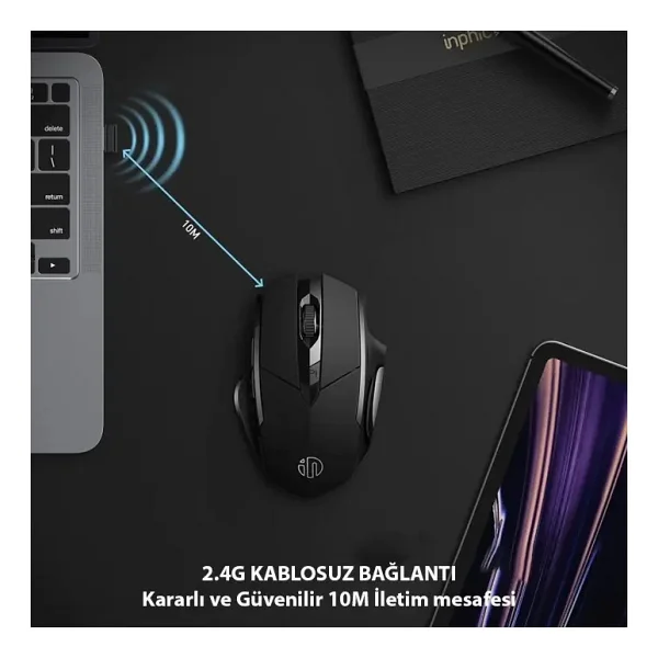 Inphic Pm6 Kablosuz Fare, Şarj Edilebilir Sessiz Kullanım 2.4g 700 Mah USB Mouse - Siyah - Görsel 4