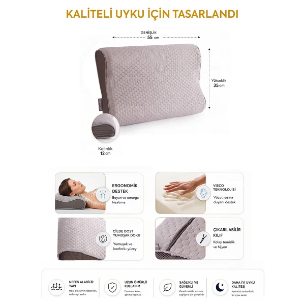 Homedius Visco Queen Spacer ThermoSwitch 55x35 cm Boyun Destekli Ortopedik Yastık - Görsel 6
