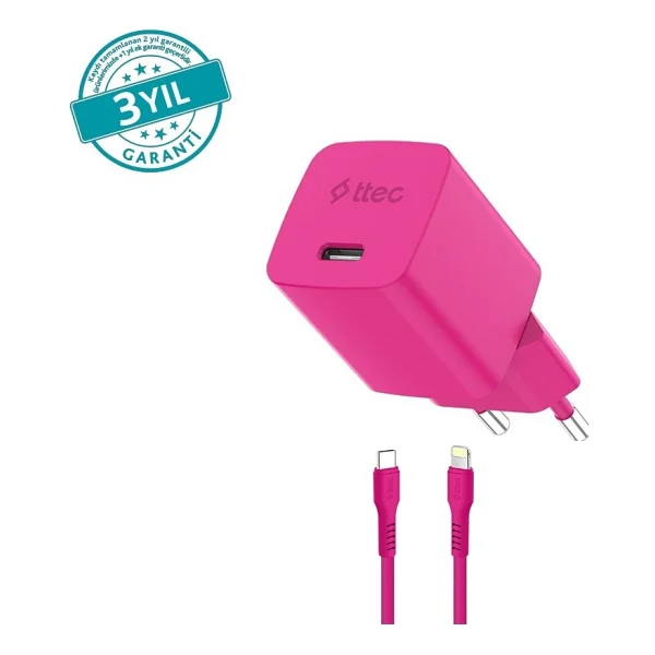 Ttec SmartCharger 2SCG20LNP 20 W Pembe Lightning Kablolu Hızlı Şarj Aleti - Görsel 5