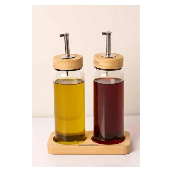 Bambu Kapaklı Cam Yağlık & Sirkelik Seti - 2'li Standlı 300ML - Şeffaf - 300 ml - Görsel 6