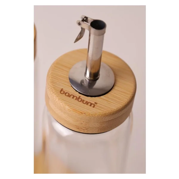 Bambu Kapaklı Cam Yağlık & Sirkelik Seti - 2'li Standlı 300ML - Şeffaf - 300 ml - Görsel 3