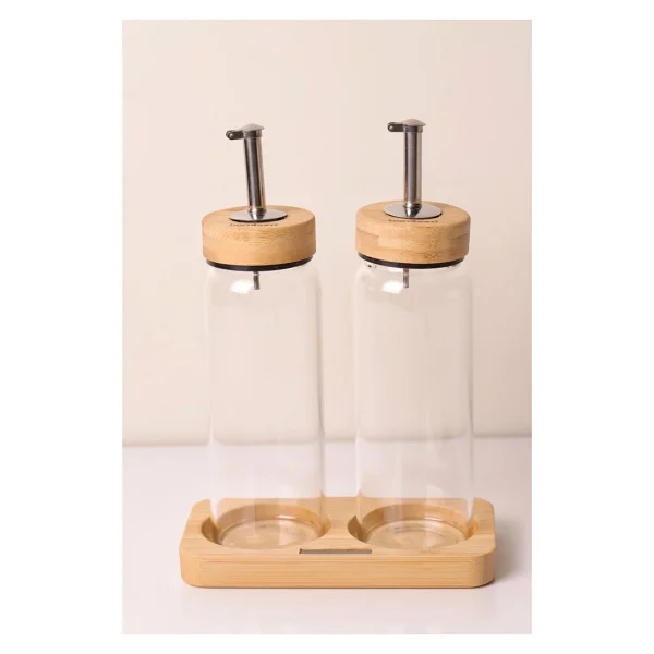 Bambu Kapaklı Cam Yağlık & Sirkelik Seti - 2'li Standlı 300ML - Şeffaf - 300 ml - Görsel 5