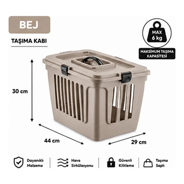 Pribor Kedi ve Köpek Lüks Taşıma Çantası Üstten Girişli 44 x 29 x 30 cm Bej - Görsel 3