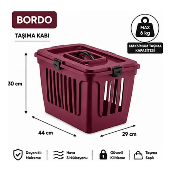 Pribor Kedi ve Köpek Lüks Taşıma Çantası Üstten Girişli 44 x 29 x 30 cm Bordo - Görsel 3