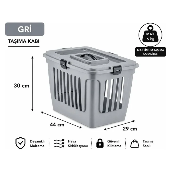 Pribor Kedi ve Köpek Lüks Taşıma Çantası Üstten Girişli 44 x 29 x 30 cm Gri - Görsel 3