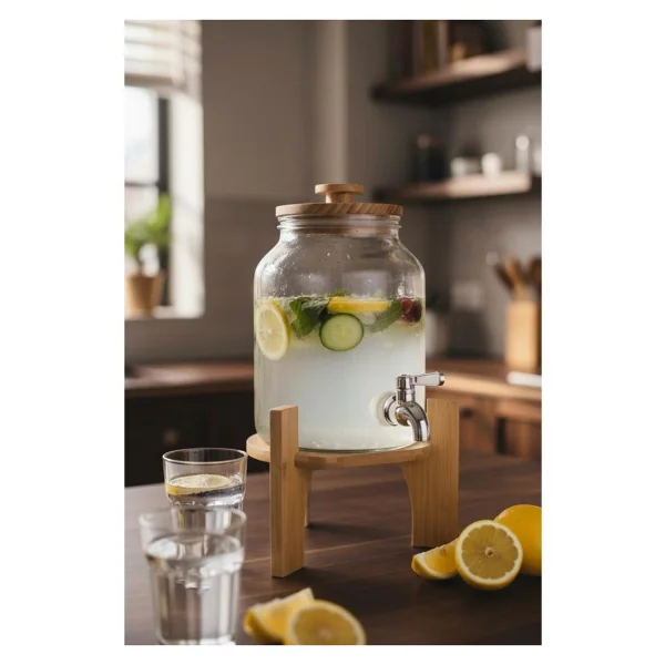 Bambum Fuente - Bambu Kapak ve Standlı Cam Sebil 3l - Şeffaf - 3 lt - Görsel 6