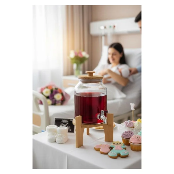 Bambum Fuente - Bambu Kapak ve Standlı Cam Sebil 3l - Şeffaf - 3 lt - Görsel 2