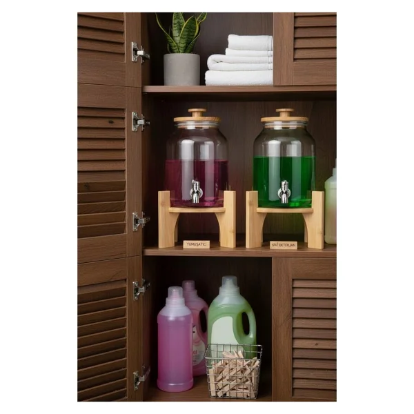 Bambum Fuente - Bambu Kapak ve Standlı Cam Sebil 3l - Şeffaf - 3 lt - Görsel 4