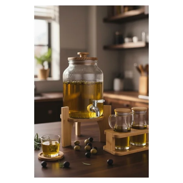 Bambum Fuente - Bambu Kapak ve Standlı Cam Sebil 3l - Şeffaf - 3 lt - Görsel 5