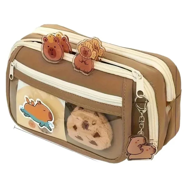 Capybara Kalem Kutusu Kapibara kalemlik büyük kapasiteli aksesuarlı geniş büyük boy Kawaii Kore Tarzı Sevimli Kalem Kutusu (1 ADET DOLL+5 ADET STİCKER DAHİLDİR) - Görsel 2