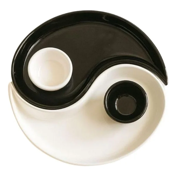 ARVALE Yin & Yang 2 Li Özel Tasarım Sosluklu Kahvaltılık Tabağı Sosluk Çerezlik Kase Dekoratif Tabak 20 Cm - Görsel 2