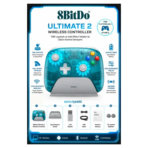 8Bitdo Ultimate 2 Açık Mavi Kablolu/Kablosuz PC Oyun Kolu - Görsel 2