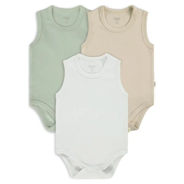Civil Baby 3'lü Karışık Renk 3-36 Ay Çıtçıtlı Badi - Bej 18-24 Ay - Görsel 5