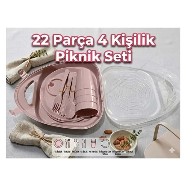 6 Kişilik 32 Parça Piknik Seti Pudra MRD474 - Görsel 5