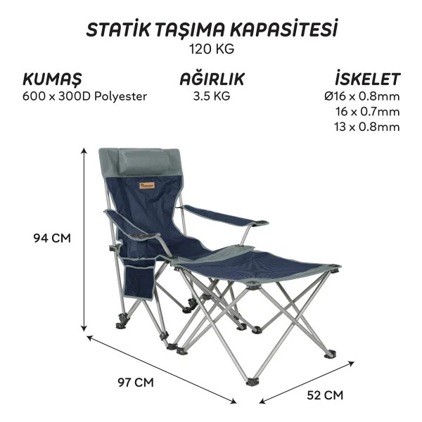 FreeCamp Phoenix Lacivert Ayak Uzatmalı Katlanır Kamp Sandalyesi - Görsel 10