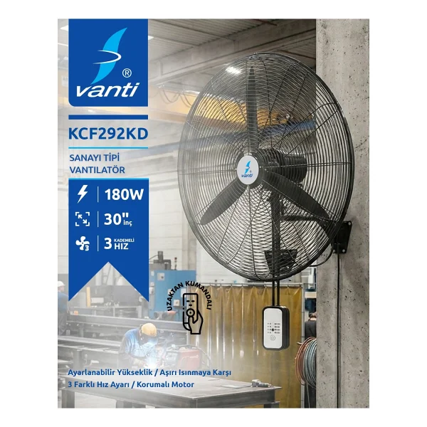 Vanti KCF292KD Uzkatan Kumandalı Sanayi Tipi Duvar Vantilatör - Görsel 3