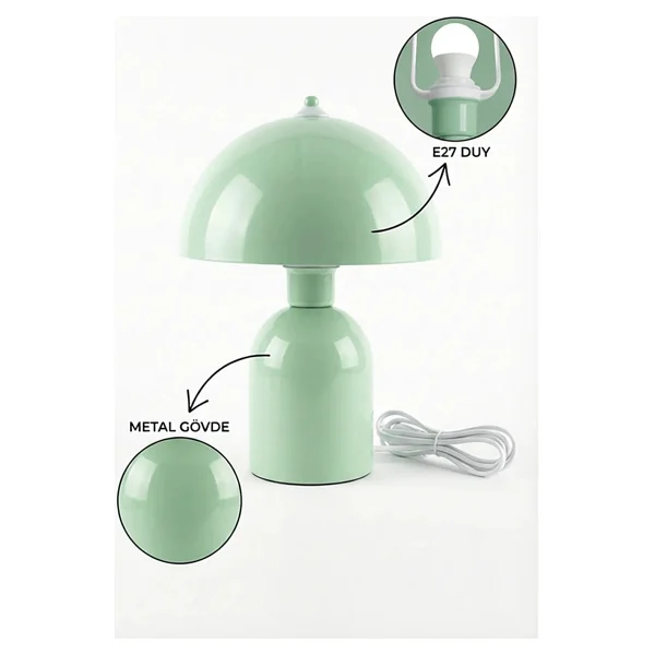 Marrien Luna Abajur Mint Yeşili Metal Gövdeli - 25 cm - Oturma Odası & Yatak Odası & Salon Aydınlatma - Görsel 7