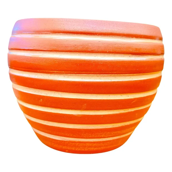 Bitki Tasarımı Ev Dekorasyon Yan Çizgi Desenli Terrakota Toprak Saksı Saksılık Salon Çiçeklik - 15 CM - Görsel 2