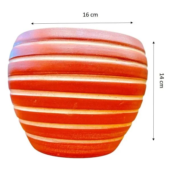 Bitki Tasarımı Ev Dekorasyon Yan Çizgi Desenli Terrakota Toprak Saksı Saksılık Salon Çiçeklik - 15 CM - Görsel 3