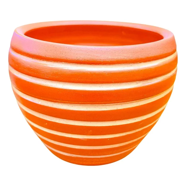 Bitki Tasarımı Ev Dekorasyon Yan Çizgi Desenli Terrakota Toprak Saksı Saksılık Salon Çiçeklik - 15 CM - Görsel 4