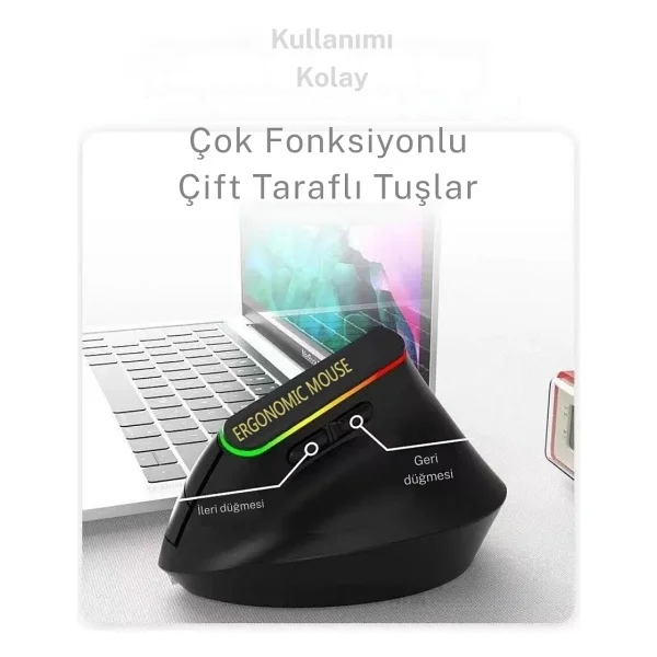 Techtic Kablosuz Oyuncu Mouse Bilek Destekli Ergonomik Dikey Mouse Vertical Mouse Fare Gamer 1600 Dpı - Siyah - Görsel 4