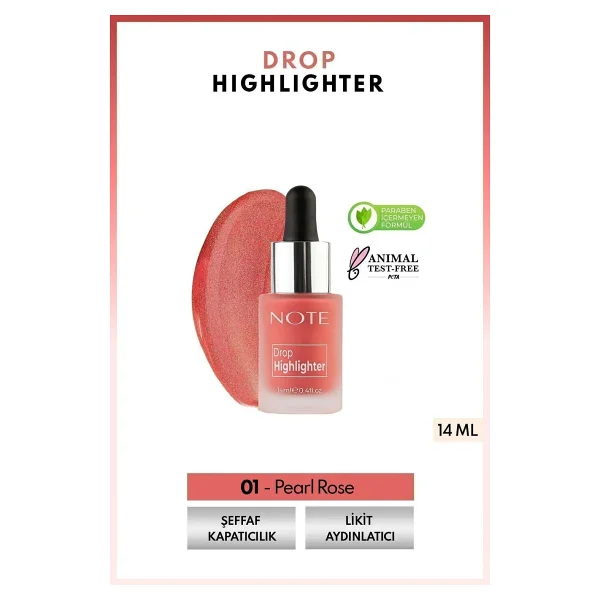 Note Drop Işıltılı 01 Pearl Rose Likit Highlighter - Görsel 3