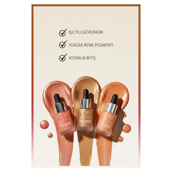 Note Drop Işıltılı 01 Pearl Rose Likit Highlighter - Görsel 7