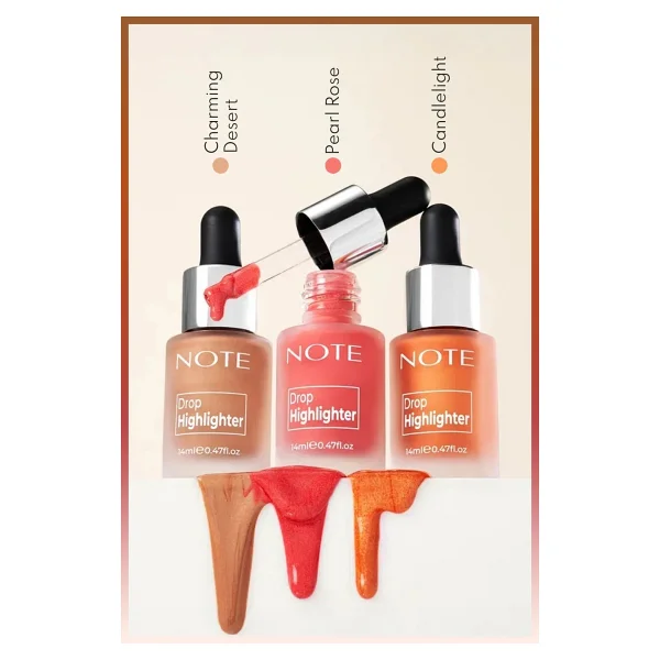 Note Drop Işıltılı 01 Pearl Rose Likit Highlighter - Görsel 8