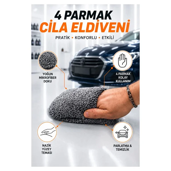 Fine Clean 4 Parmak Mikrofiber Pasta Cila Eldiveni Oto Yıkama Temizleme - Görsel 2