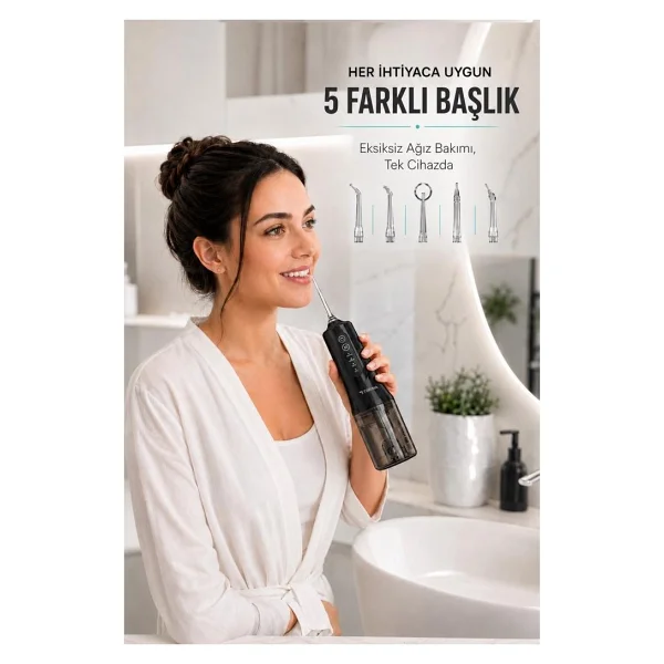 Torima Dijital Ekranlı Şarjlı Ağız Duşu 4 Modlu Taşınabilir Ağız Bakım Cihazı OC01 Siyah - Görsel 2