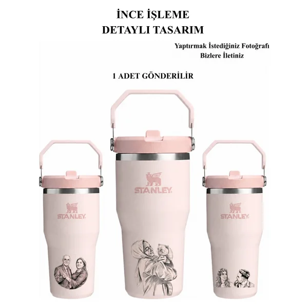 Stanley The Iceflow Flip Straw Kiraz Çiçeği 0.60 lt Pipetli Termos Bardak - Görsel 5