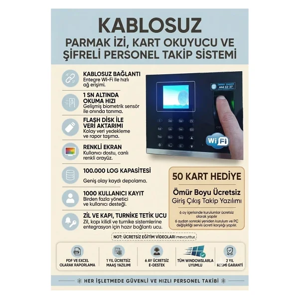 İmpro Zaman Parmak Izi Okuyucu + Ücretsiz Maaş ve Mesai Yazılımı + Kart Okuyucu (80 Kart Hediye ) - Görsel 6