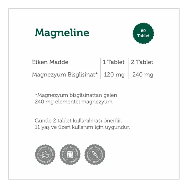 Natuwell Magneline Magnezyum Bisglisinat 60 Tablet - Görsel 2