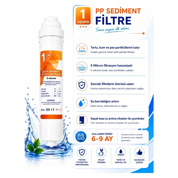 Sumato Tüm markalar Su Arıtma Cihaz uyumlu Filtresi Kapalı Kasa 5 Li Filtre Seti -nsf fda onaylı ön filitre - 5'li Set - Görsel 3