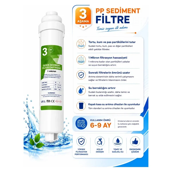 Sumato Tüm markalar Su Arıtma Cihaz uyumlu Filtresi Kapalı Kasa 5 Li Filtre Seti -nsf fda onaylı ön filitre - 5'li Set - Görsel 5