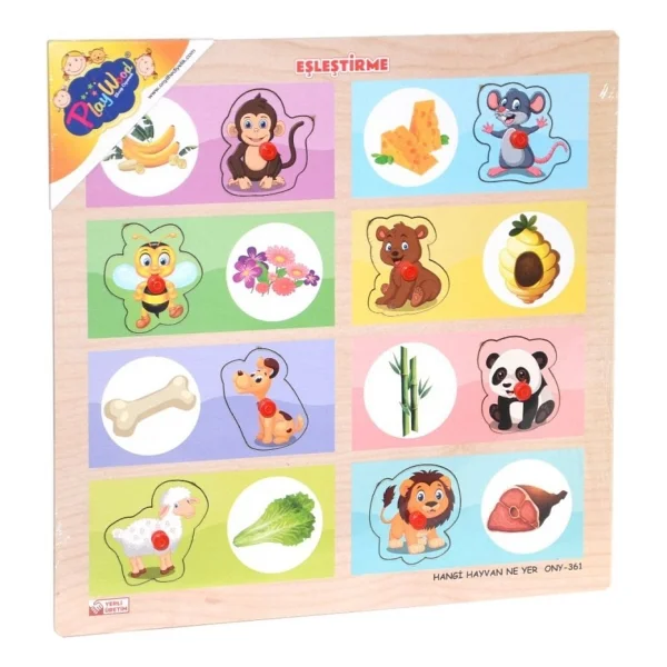 PlayWood ONY-360-361 Hangi Hayvan Ne Yer Ahşap Tutmalı Eşleştirme - Görsel 3
