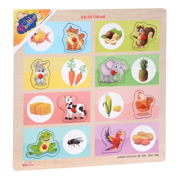 PlayWood ONY-360-361 Hangi Hayvan Ne Yer Ahşap Tutmalı Eşleştirme - Görsel 2
