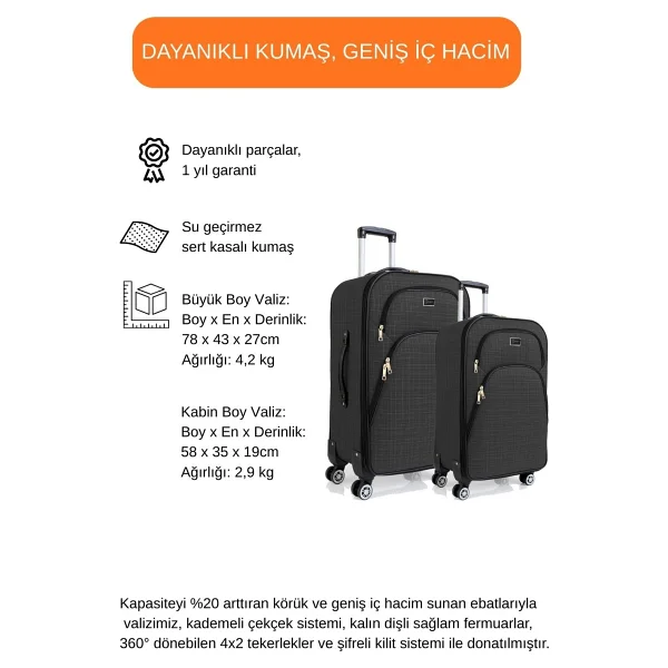 Louisiana Polo 1081 Kumaş Kabin + Büyük Boy 2'li Valiz Seti - Görsel 3