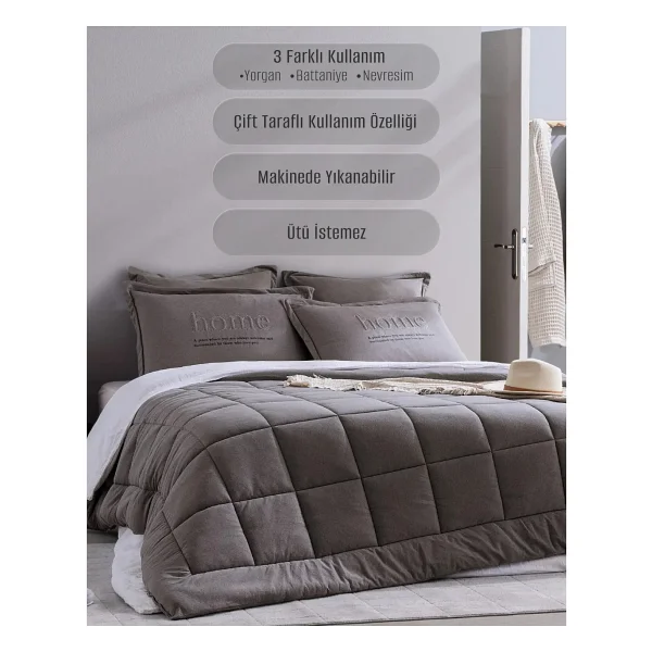 Madame Coco Bobigny Antrasit Pamuklu Supersoft Çift Kişilik Comfort Set - Görsel 2