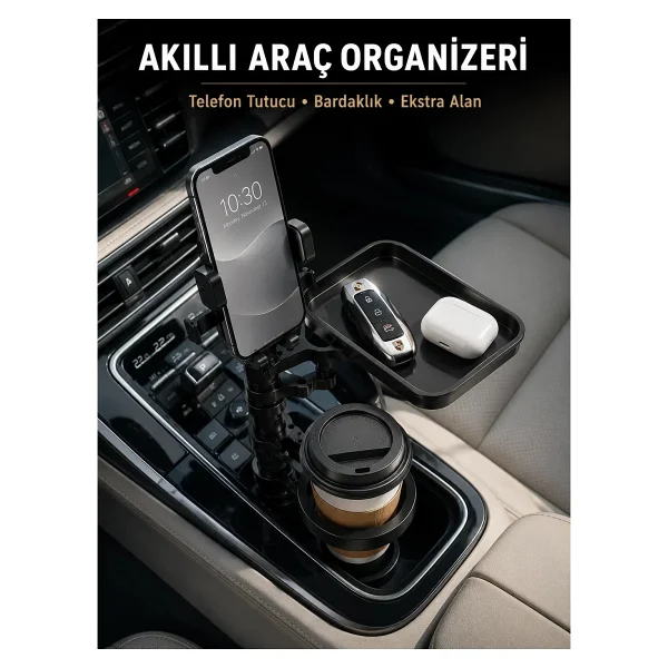 Araç Konsolu İçin Telefon Tutuculu Bardaklık Düzenleyici - Görsel 6