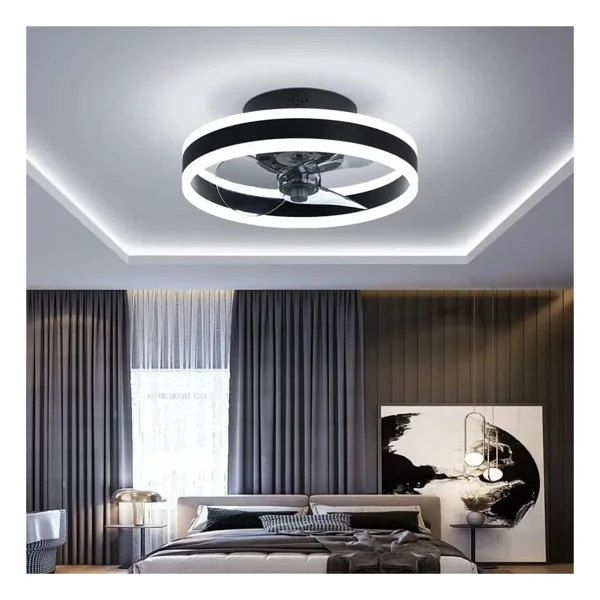 Sessiz Tavan Vantilatörü Aydınlatmalı 30W Kısılabilir Tavan Lambası Uzaktan Kumandalı ve Uygulamalı - Siyah - Görsel 2