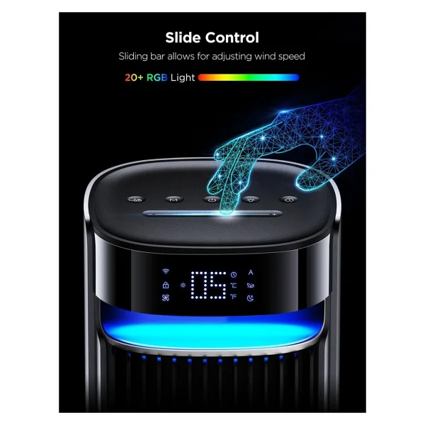 42 Inç Sessiz Akıllı Kule Vantilatör, 12 Hız, Wifi, Alexa, Uzaktan Kumanda - Siyah - Görsel 4