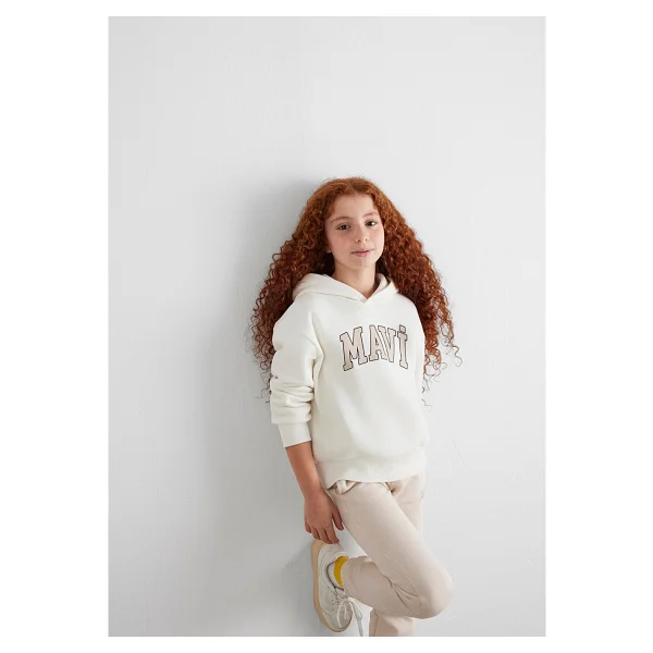Mavi Logo Baskılı 7610035-81964 Kapüşonlu Beyaz Çocuk Sweatshirt - Görsel 6