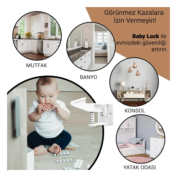 Baby Lock 5 Adet Bebek Çocuk Çekmece Dolap Güvenlik Kilidi Gizli Kilit - Görsel 4