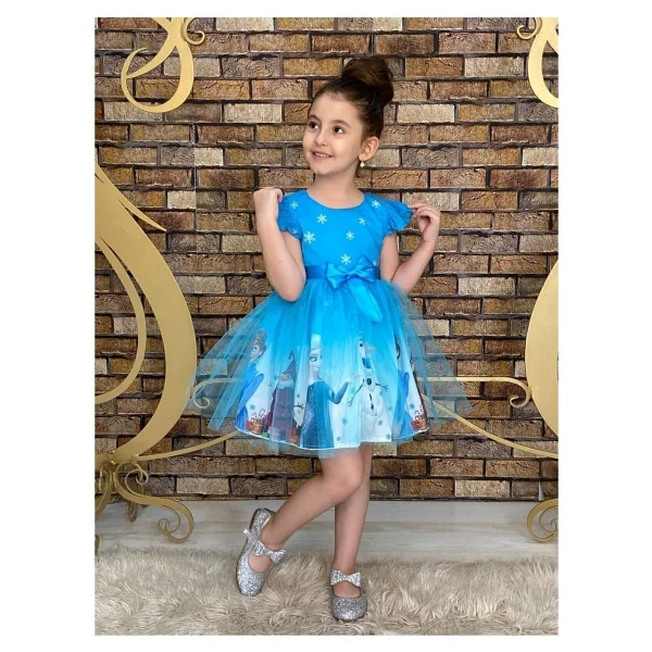 Neşeli Bebek Frozen Elsa Mavi Elbise Kız Çocuklar İçin Özel Olaylarda Şık ve Rahat Tasarım - 7 Yaş - Görsel 3